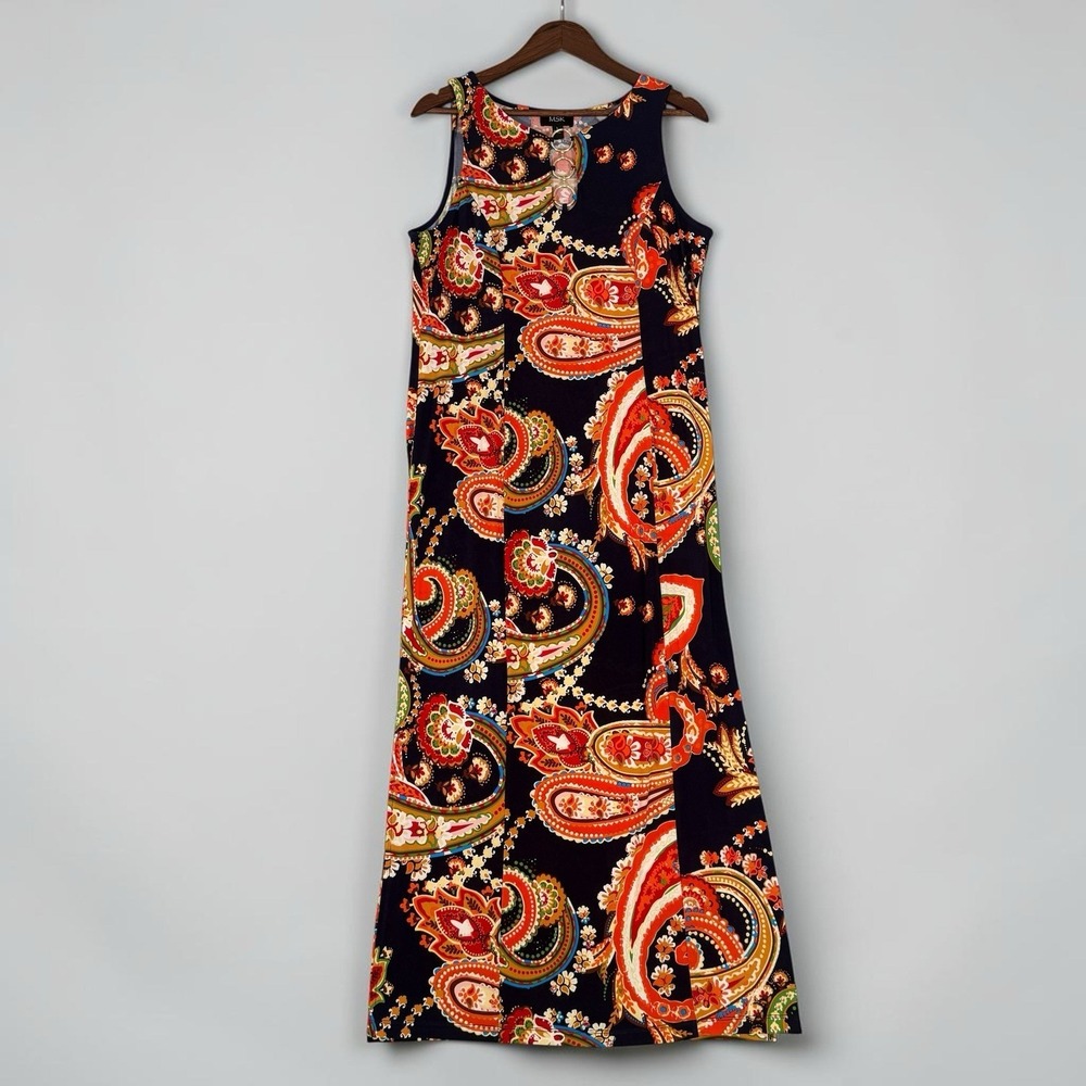 MSK Womens Colorful Stretchy Sleeveless Paisley Maxi Dress with Side Slits Sz Lg